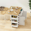 Movable Kitchen Island Cart with 2 Door Cabinet, 2 Drawers and Drop Leaf Top, Island Table with Spice Rack, Towel Holder, Wine Rack and Wheels, Kitchen Storage Cabinet, White