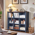 9 Cube Bookcase, Farmhouse 47 in Wide Navy Blue Bookshelf, Wooden 3 Tier Display Large Open Book Shelf, Vintage Horizontal Book Case for Home Office, Cubby Storage Cabinet for Living Room