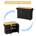Movable Kitchen Island Cart with 2 Door Cabinet, 2 Drawers and Drop Leaf Top, Island Table with Spice Rack, Towel Holder, Wine Rack and Wheels, Kitchen Storage Cabinet, White