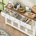 Homfa 55'' Large Sideboard Buffet Cabinet, Kitchen Storage Cabinet with 3 Drawers and 4 Glass Doors, Wood Coffee Bar Cabinet for Living Room, White