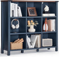 9 Cube Bookcase, Farmhouse 47 in Wide Navy Blue Bookshelf, Wooden 3 Tier Display Large Open Book Shelf, Vintage Horizontal Book Case for Home Office, Cubby Storage Cabinet for Living Room