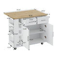 Movable Kitchen Island Cart with 2 Door Cabinet, 2 Drawers and Drop Leaf Top, Island Table with Spice Rack, Towel Holder, Wine Rack and Wheels, Kitchen Storage Cabinet, White