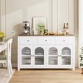 Homfa 55'' Large Sideboard Buffet Cabinet, Kitchen Storage Cabinet with 3 Drawers and 4 Glass Doors, Wood Coffee Bar Cabinet for Living Room, White