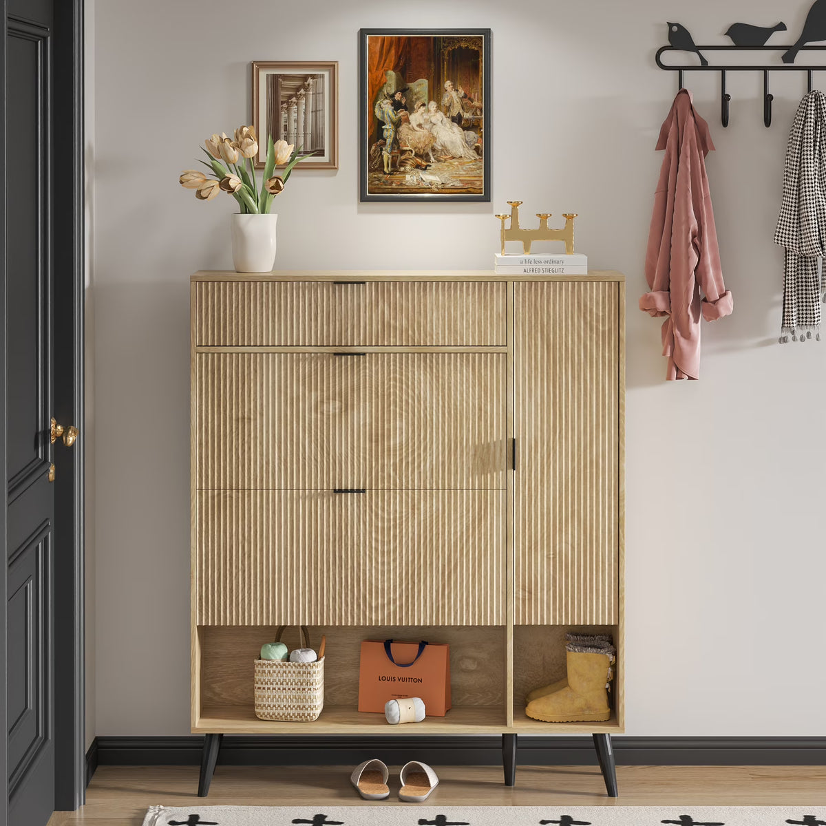 Shoe Cabinet with Drawers, Slim Storage Cabinets, Entryway Shoe Storage Cabinets