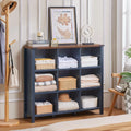 9 Cube Bookcase, Farmhouse 47 in Wide Navy Blue Bookshelf, Wooden 3 Tier Display Large Open Book Shelf, Vintage Horizontal Book Case for Home Office, Cubby Storage Cabinet for Living Room