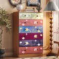 Ktaxon Wood 6 - Drawer Dresser Organizer for Bedroom Storage Tower for Entryway Hallway Closet, Tall Chest Organizer Unit with Wood Bins, Floral Painted Wooden