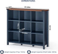 9 Cube Bookcase, Farmhouse 47 in Wide Navy Blue Bookshelf, Wooden 3 Tier Display Large Open Book Shelf, Vintage Horizontal Book Case for Home Office, Cubby Storage Cabinet for Living Room
