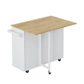 Movable Kitchen Island Cart with 2 Door Cabinet, 2 Drawers and Drop Leaf Top, Island Table with Spice Rack, Towel Holder, Wine Rack and Wheels, Kitchen Storage Cabinet, White