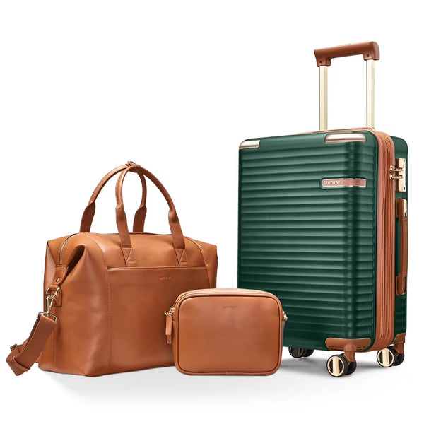 Joyway 3 - Piece Carry - on Luggage Set with Swivel TSA Lock and Leather Carry Bag