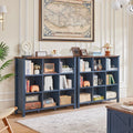 9 Cube Bookcase, Farmhouse 47 in Wide Navy Blue Bookshelf, Wooden 3 Tier Display Large Open Book Shelf, Vintage Horizontal Book Case for Home Office, Cubby Storage Cabinet for Living Room