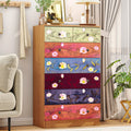 Ktaxon Wood 6 - Drawer Dresser Organizer for Bedroom Storage Tower for Entryway Hallway Closet, Tall Chest Organizer Unit with Wood Bins, Floral Painted Wooden