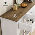 Homfa 55'' Large Sideboard Buffet Cabinet, Kitchen Storage Cabinet with 3 Drawers and 4 Glass Doors, Wood Coffee Bar Cabinet for Living Room, White