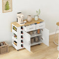 Movable Kitchen Island Cart with 2 Door Cabinet, 2 Drawers and Drop Leaf Top, Island Table with Spice Rack, Towel Holder, Wine Rack and Wheels, Kitchen Storage Cabinet, White