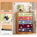 Ktaxon Wood 6 - Drawer Dresser Organizer for Bedroom Storage Tower for Entryway Hallway Closet, Tall Chest Organizer Unit with Wood Bins, Floral Painted Wooden