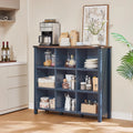 9 Cube Bookcase, Farmhouse 47 in Wide Navy Blue Bookshelf, Wooden 3 Tier Display Large Open Book Shelf, Vintage Horizontal Book Case for Home Office, Cubby Storage Cabinet for Living Room