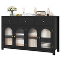 Homfa 55'' Large Sideboard Buffet Cabinet, Kitchen Storage Cabinet with 3 Drawers and 4 Glass Doors, Wood Coffee Bar Cabinet for Living Room, White