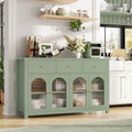 Homfa 55'' Large Sideboard Buffet Cabinet, Kitchen Storage Cabinet with 3 Drawers and 4 Glass Doors, Wood Coffee Bar Cabinet for Living Room, White