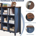 9 Cube Bookcase, Farmhouse 47 in Wide Navy Blue Bookshelf, Wooden 3 Tier Display Large Open Book Shelf, Vintage Horizontal Book Case for Home Office, Cubby Storage Cabinet for Living Room