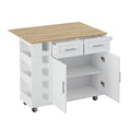 Movable Kitchen Island Cart with 2 Door Cabinet, 2 Drawers and Drop Leaf Top, Island Table with Spice Rack, Towel Holder, Wine Rack and Wheels, Kitchen Storage Cabinet, White