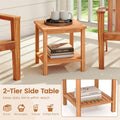Tangkula 2 Tier Acacia Wood Square End Table with Slatted Tabletop & Storage Shelf