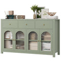 Homfa 55'' Large Sideboard Buffet Cabinet, Kitchen Storage Cabinet with 3 Drawers and 4 Glass Doors, Wood Coffee Bar Cabinet for Living Room, White