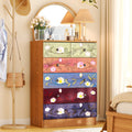 Ktaxon Wood 6 - Drawer Dresser Organizer for Bedroom Storage Tower for Entryway Hallway Closet, Tall Chest Organizer Unit with Wood Bins, Floral Painted Wooden