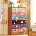 Ktaxon Wood 6 - Drawer Dresser Organizer for Bedroom Storage Tower for Entryway Hallway Closet, Tall Chest Organizer Unit with Wood Bins, Floral Painted Wooden