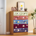 Ktaxon Wood 6 - Drawer Dresser Organizer for Bedroom Storage Tower for Entryway Hallway Closet, Tall Chest Organizer Unit with Wood Bins, Floral Painted Wooden