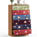 Ktaxon Wood 6 - Drawer Dresser Organizer for Bedroom Storage Tower for Entryway Hallway Closet, Tall Chest Organizer Unit with Wood Bins, Floral Painted Wooden